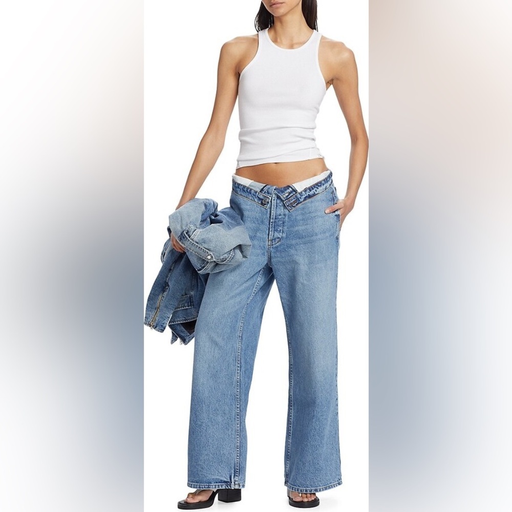 EB Denim Fold Over Waist Wide Leg Jeans street style USA actual sz 28 grunge - Picture 14 of 15